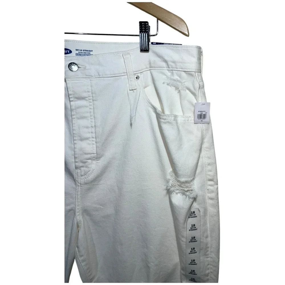 Old Navy Sky-Hi Straight‎ Jeans Women 18 Extra High Rise White Denim Distressed